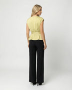 Damen Mode elegantes zweiteiliges Büro-Ensemble Wickelbluse mit Taillengürtel und weiter Marlenehose R&B