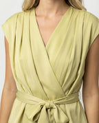 Damen Mode elegantes zweiteiliges Büro-Ensemble Wickelbluse mit Taillengürtel und weiter Marlenehose R&B
