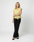 Damen Mode elegantes zweiteiliges Büro-Ensemble Wickelbluse mit Taillengürtel und weiter Marlenehose R&B
