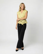 Damen Mode elegantes zweiteiliges Büro-Ensemble Wickelbluse mit Taillengürtel und weiter Marlenehose R&B