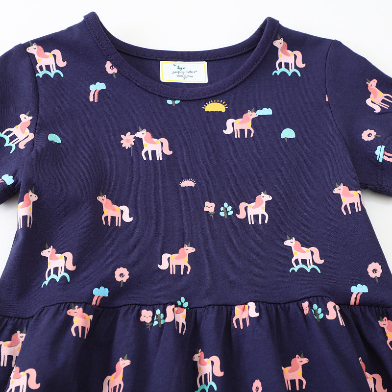 Mädchen Kurzarm Kleid mit verspieltem Einhorn-Motiv R&B