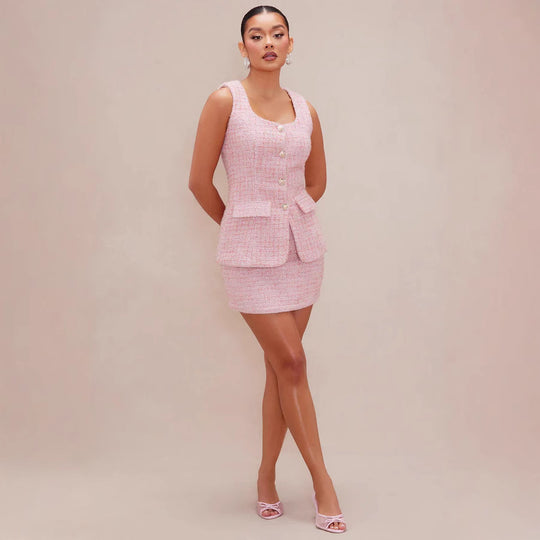 Damen Tweed Mini-Kleid mit zeitlosen Knopfdetails und eleganter Silhouette R&B