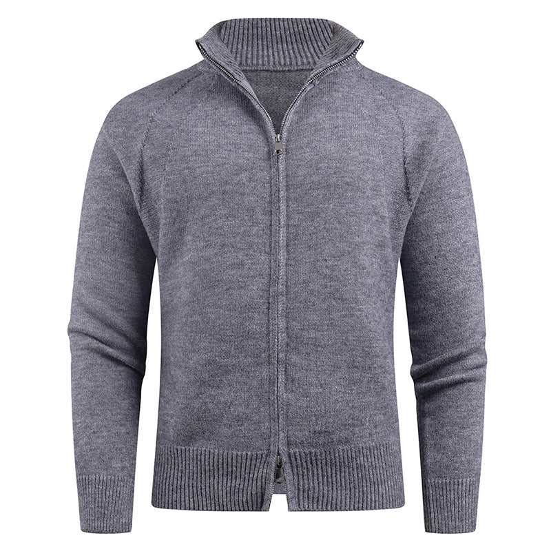 Herren hochwertige Strickjacke mit modernem Reißverschluss und hochgezogenem Kragen R&B