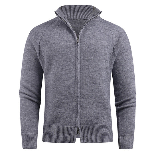 Herren hochwertige Strickjacke mit modernem Reißverschluss und hochgezogenem Kragen R&B