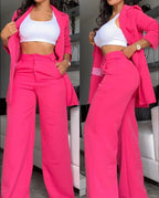 Damen elegantes Blazer- und Hosen-Set mit weitem Schnitt R&B