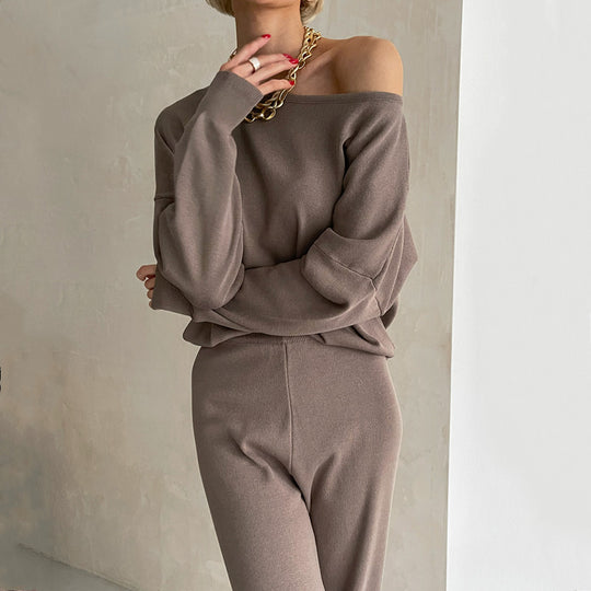 Damen lässiges Strickanzug-Set mit weitem Schnitt und modischen Details R&B