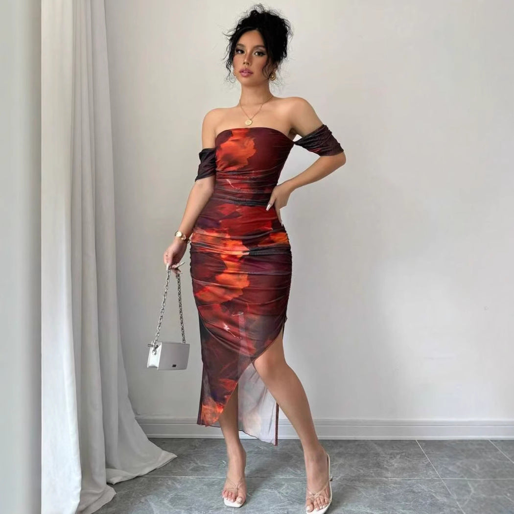 Damen Figurbetontes Midi-Kleid mit off-shoulder Design und elegantem Schlitz R&B