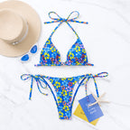 Damen Triangel-Bikini mit floralem Print und verstellbaren Schnüren R&B