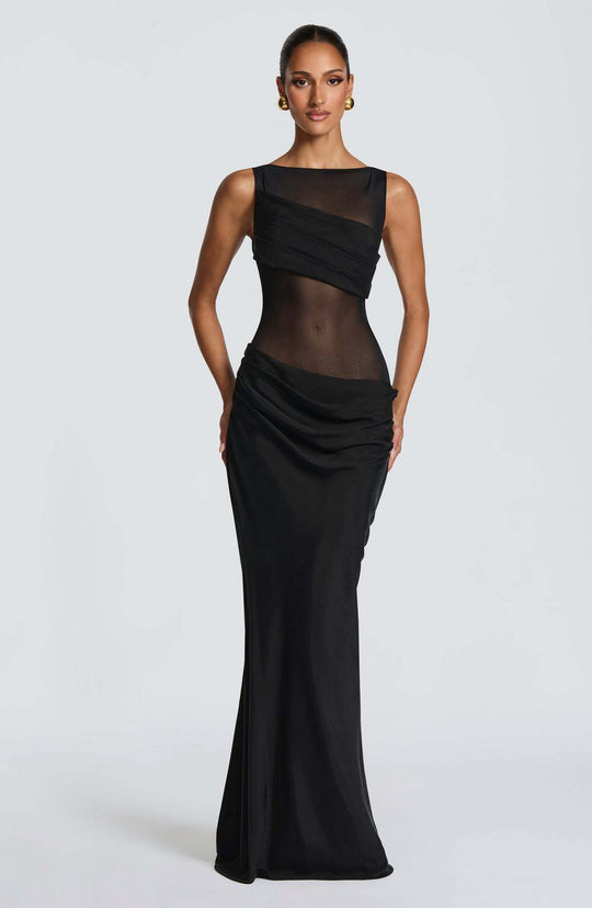 Damen Elegantes Abendkleid mit transparentem Oberteil und raffinierten Rüschen R&B