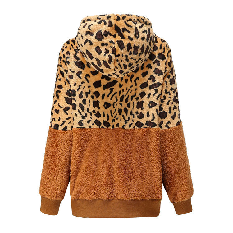 Damen Modischer Fleece-Hoodie mit tierischem Muster und Kontrastdetails R&B