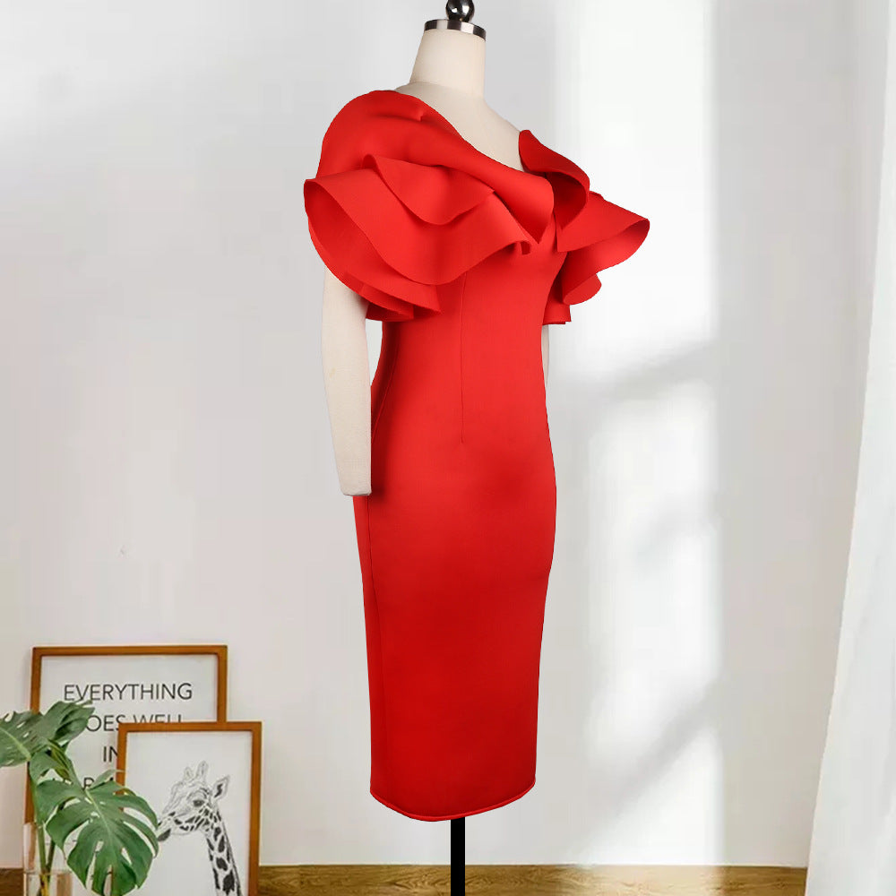 Damen Figurbetontes Rüschendes Cocktailkleid R&B