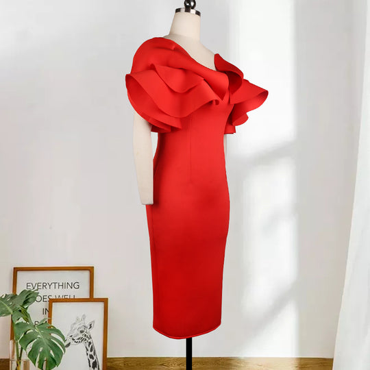 Damen Figurbetontes Rüschendes Cocktailkleid R&B