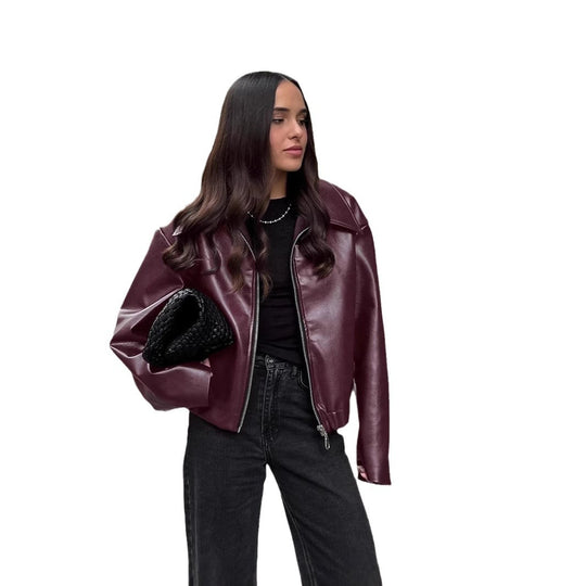Damen moderne cropped jacke mit übergroßem Kragen R&B