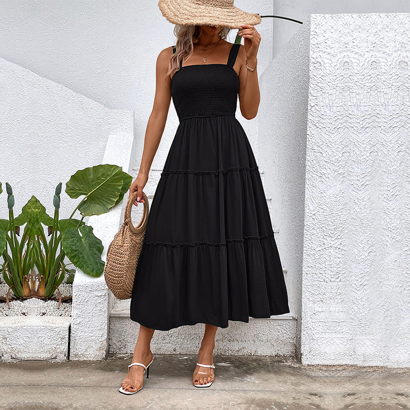 Damen Midikleid mit elastischem Oberteil und fließendem Rock R&B