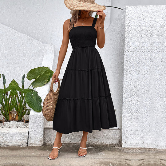 Damen Midikleid mit elastischem Oberteil und fließendem Rock R&B
