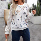 Damen Sweatshirt mit floralem Muster und transparenten Spitzenärmeln R&B