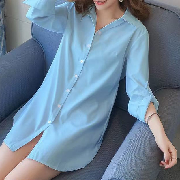 R&B | Lässiges Einfarbiges Hemdblusenkleid mit Knöpfen