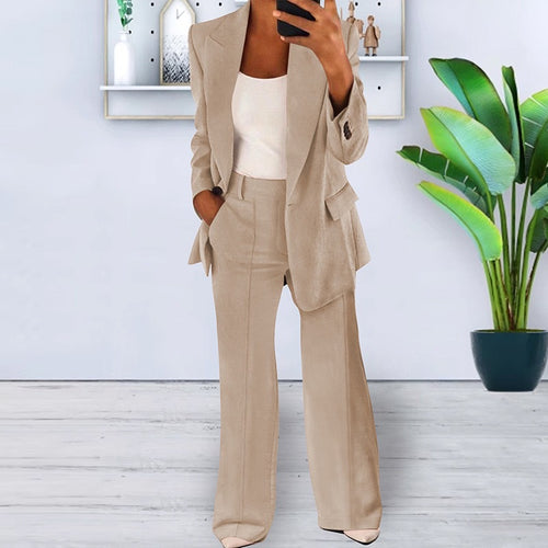 Damen elegantes und lockeres Blazerset mit weiten Hosen R&B