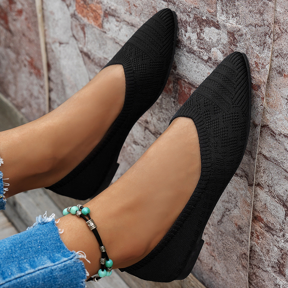 Damen Ballerinas mit kreativem Hahnentrittmuster und flexiblem Fußbett R&B