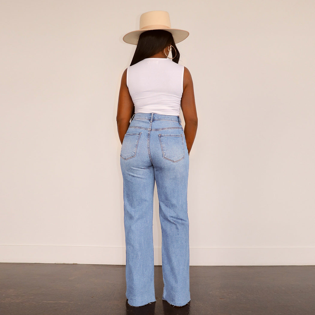 Damen Hochtaillierte Bootcut Jeans mit angesagtem Destroyed-Effekt R&B