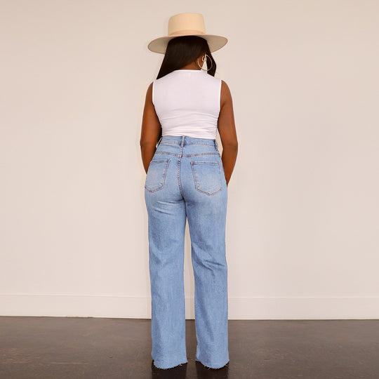 Damen Hochtaillierte Bootcut Jeans mit angesagtem Destroyed-Effekt R&B
