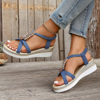 Damen Wedge-Sandalen mit dekorativem Perlen-Detail und hohem Komfort R&B
