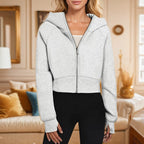 Damen kuscheliger cropped Kapuzenpullover mit Reißverschluss R&B