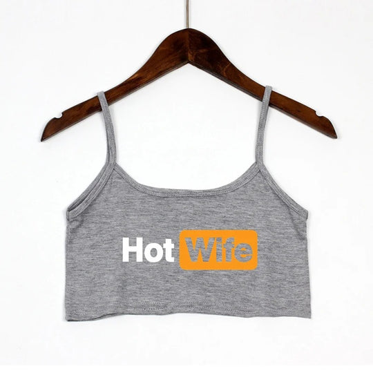 Damen Crop-Top mit modernen Schriftzügen und verstellbaren Trägern R&B