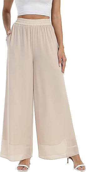 Damen Weit geschnittene Chiffon-Hose mit elastischem Taillenbund und hohen Seitentaschen R&B