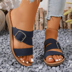Damen Bequeme Wedge-Pantoletten mit modischem Schnallen-Design R&B