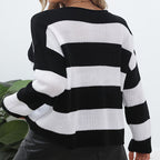 Damen gestreifter Strickpullover mit weitem Schnitt und modischem Design