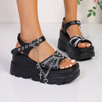 Damen Wedge-Sandaletten mit modischem Ketten- und Herzdesign R&B