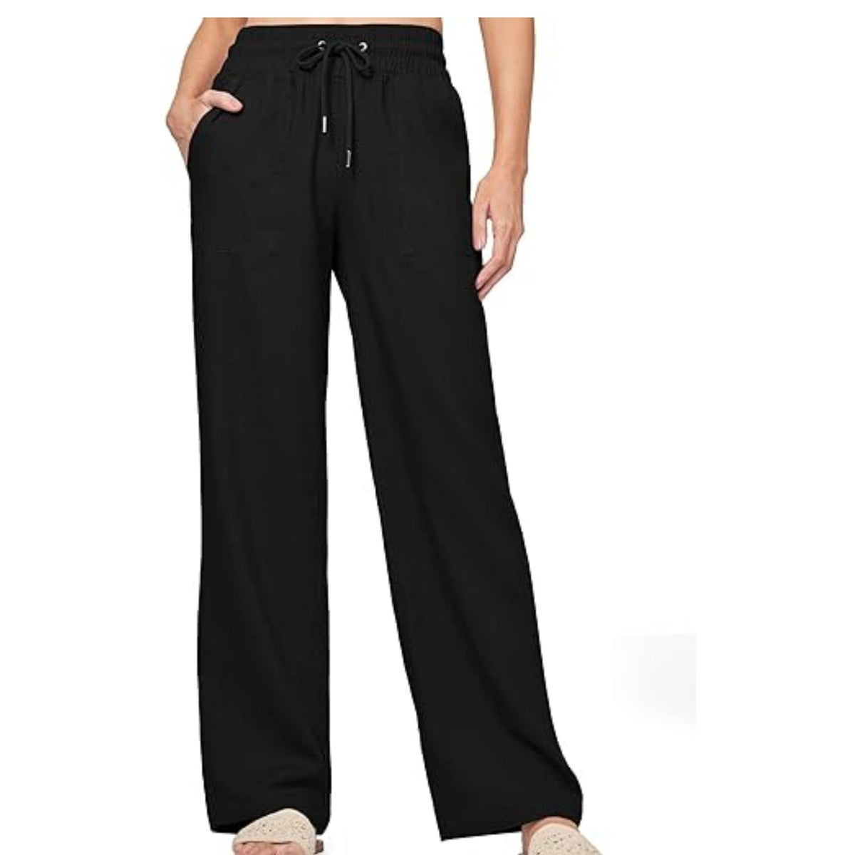 Damen nan weite Loungewear-Hose mit hohem Elastikbund Kordelzug Seitentaschen und legerer Palazzo-Passform R&B