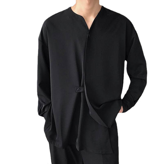 Herren Lässiges Langarmshirt mit innovativem Stehkragen und praktischen Taschen R&B