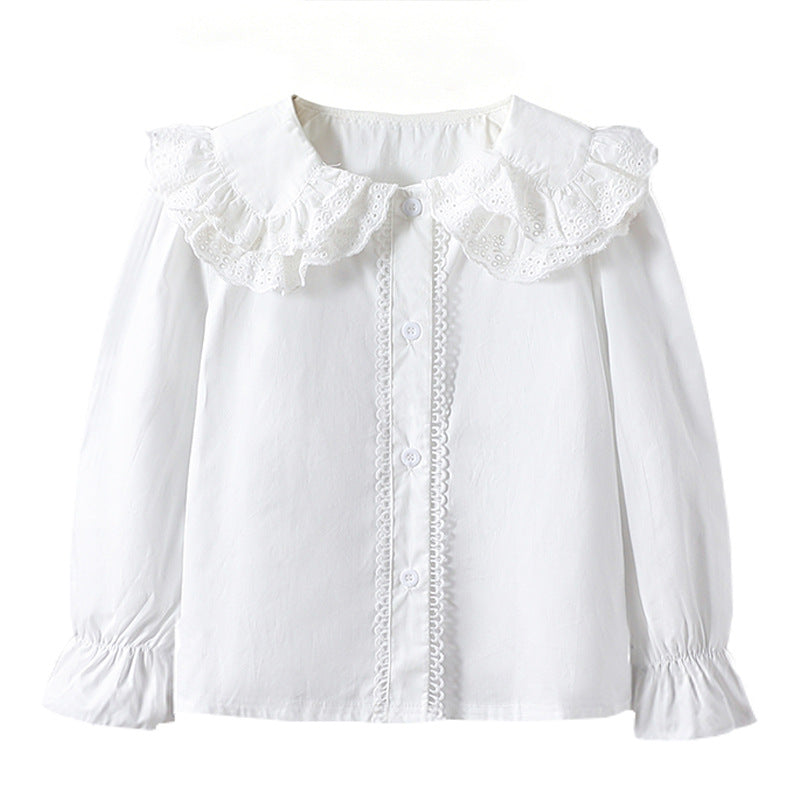 Mädchen Bluse mit voluminösem Spitzenkragen und Rüschendetails R&B