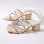 Damen Elegante Sandalen mit funkelnden Riemen und blockiertem Absatz R&B