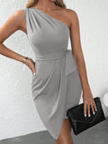 Damen schickes asymmetrisches Wickelkleid mit Bindegürtel R&B