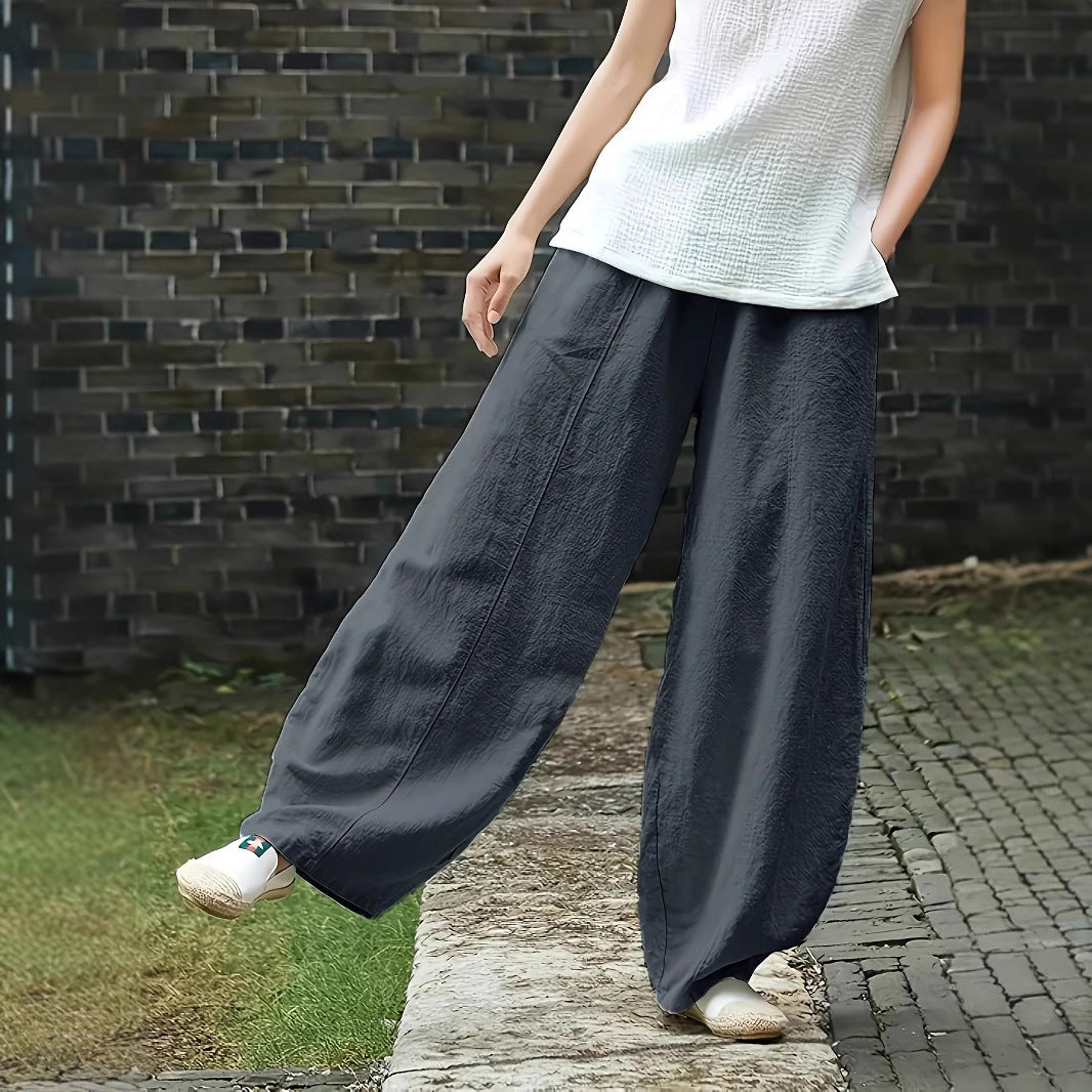 Damen Modische und bequeme Palazzo-Hose mit seitlichen Taschen und elastischem Bund R&B