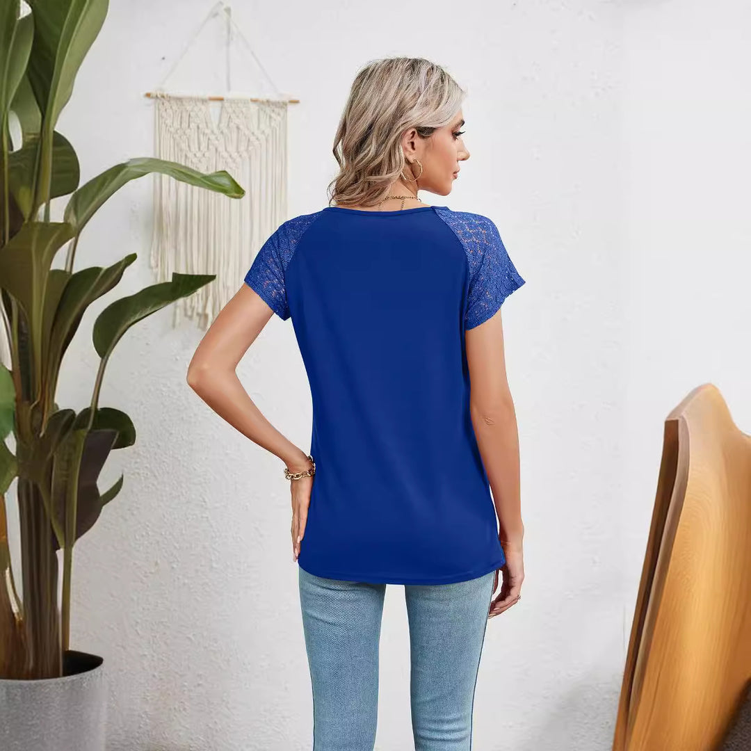 Damen Kurzarm-Bluse mit Spitzenärmeln R&B