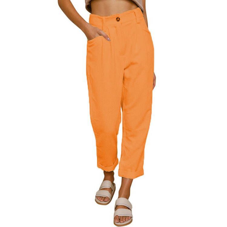 Damen modische Cordhose mit hohem Bund und weitem Bein R&B