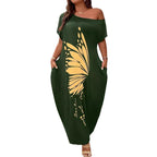 Damen Maxikleid mit XXL Schmetterlings-Motiv und schulterfreiem Design R&B