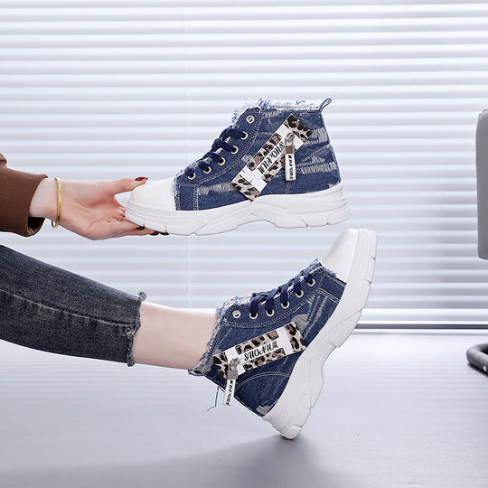 Damen High-Top Sneakers mit vintage Denim-Detail und verstärkter Sohle R&B