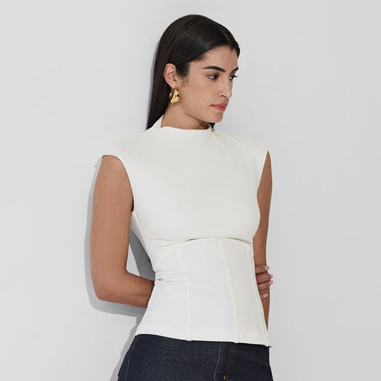 Damen Figurumspielendes Top mit elegantem High-Neck und schmalem Schnitt R&B