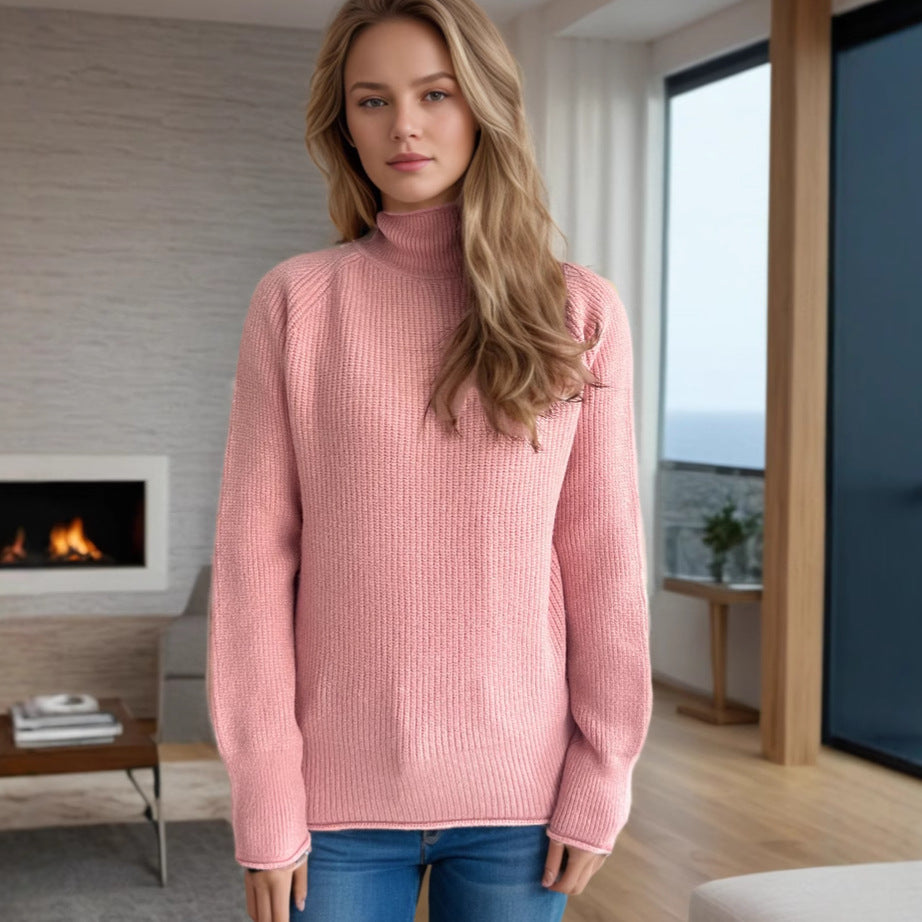 Damen Pullover mit hohem Kragen und strukturiertem Strickmuster R&B