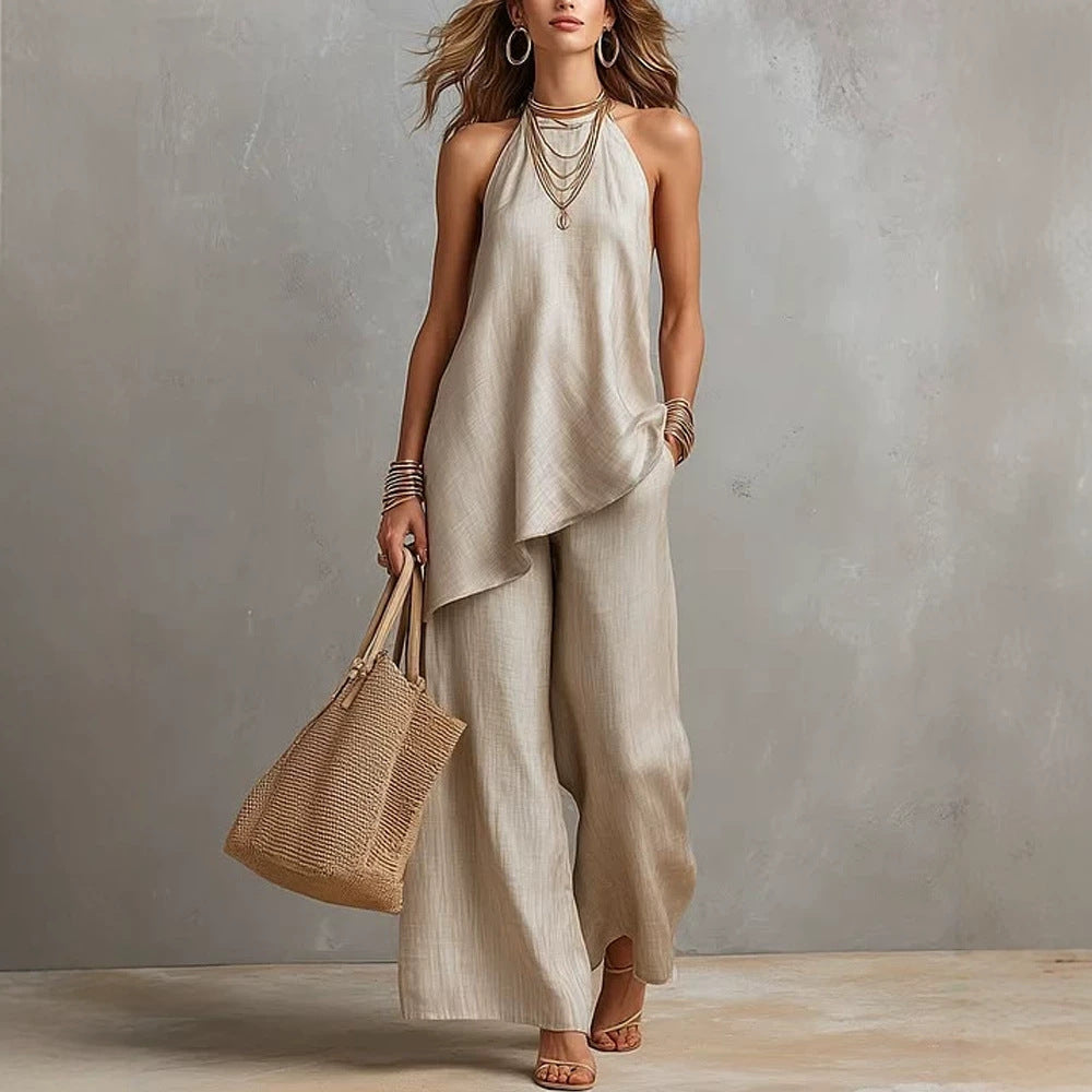 Damen luftiger Jumpsuit mit asymmetrischem Schnitt R&B