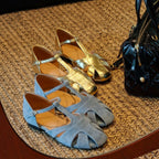 Damen Elegante Sandalen mit geschwungenem Riemchen und funkelndem Metallic-Finish R&B