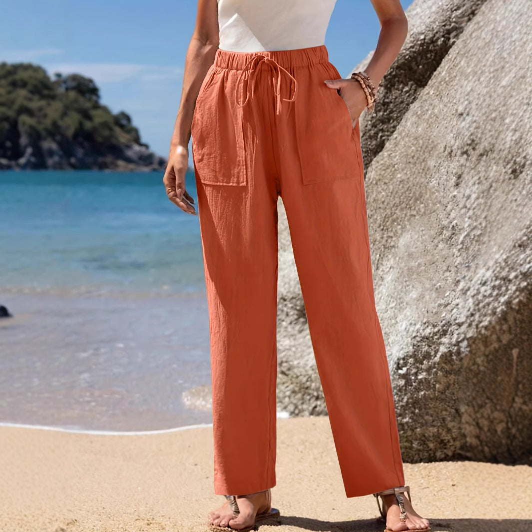Damen Locker geschnittene Strandhose mit praktischen Taschen und elastischem Bund R&B