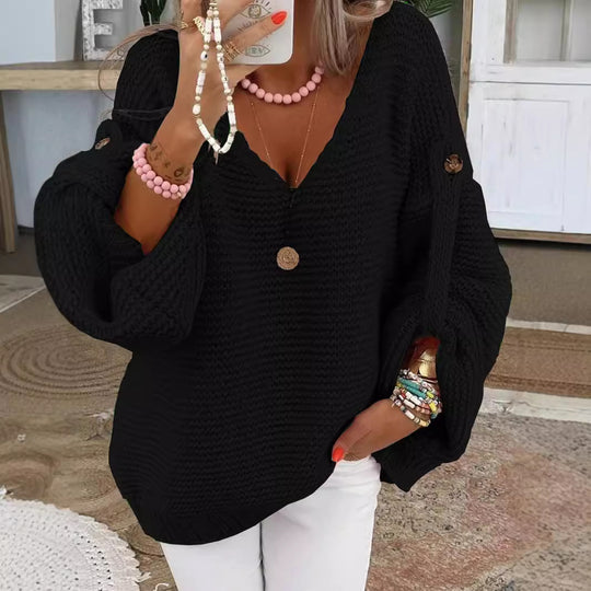 Damen Grober Strickpullover mit V-Ausschnitt R&B