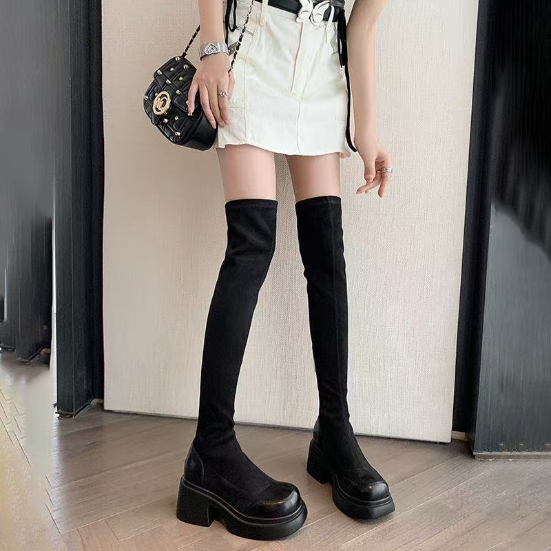 Damen Overknee-Stiefel mit elegantem Blockabsatz und flexiblem Reißverschluss R&B