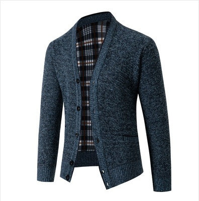 Herren eleganter Strickcardigan mit Karomuster R&B